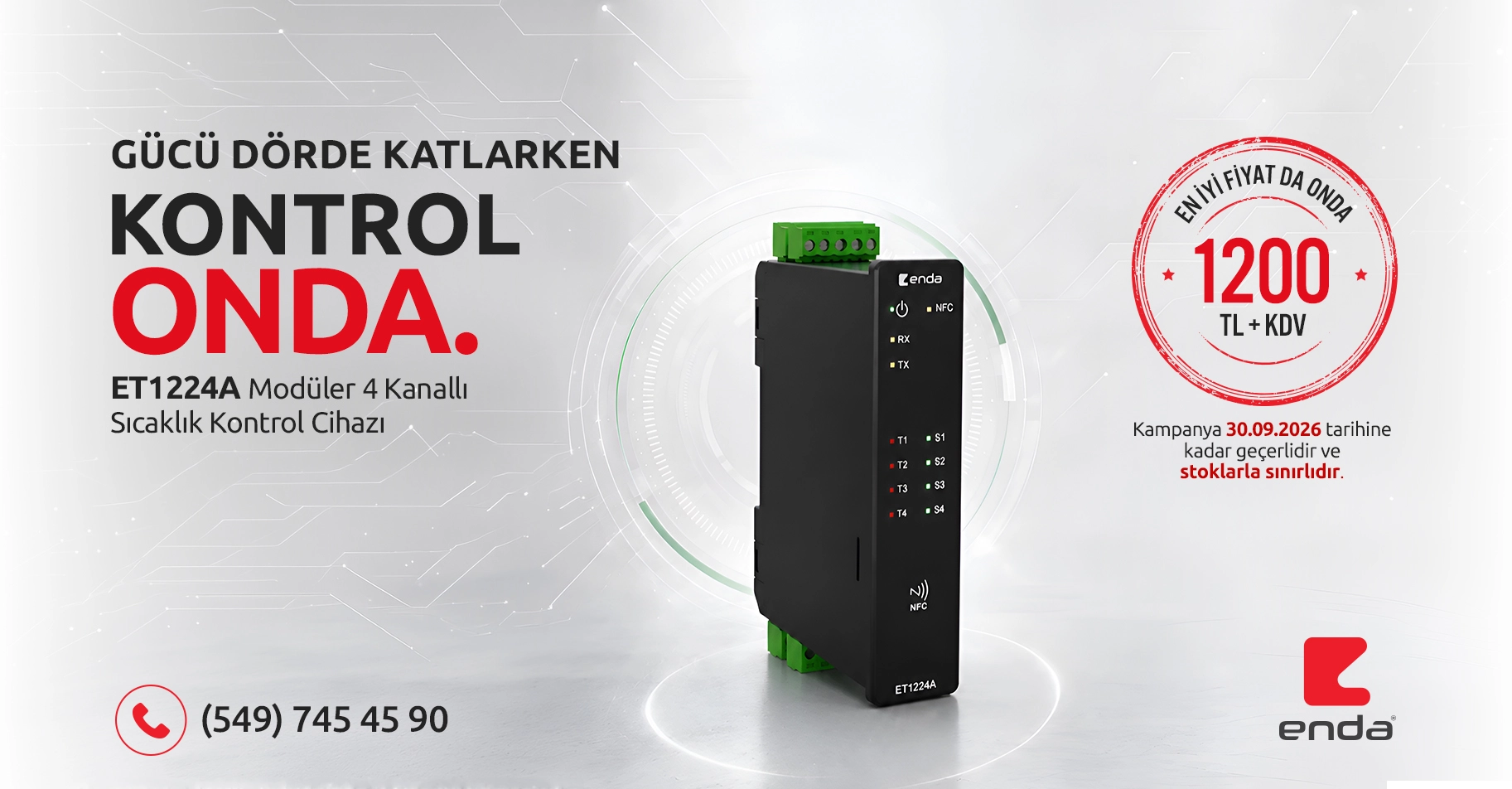 Enda ET1224A Modüler 4 Kanallı Sıcaklık Kontrol Cihazı